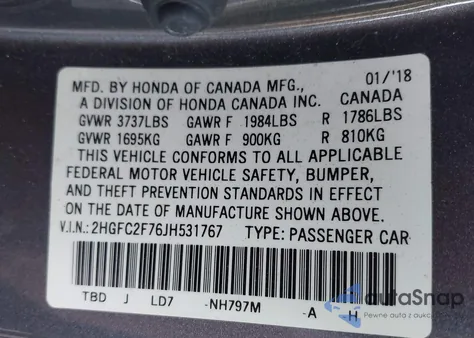 2018 Honda Civic Ex from USA, damaged, VIN 2HGFC2F76JH531767